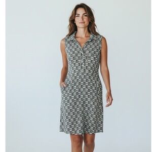 J.McLaughlin Blue Geometric Print Sleeveless Shift Dress with Pockets Size M